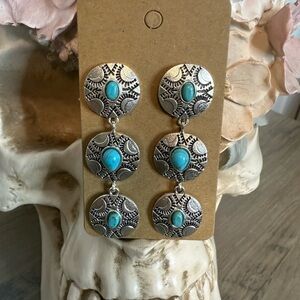 Silver Plated and Turquoise Coloured Dangle Earrings - NEW
